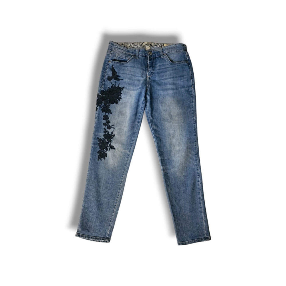 Vintage America Light Blue Jeans with Dark Blue Embrodered Floral Design